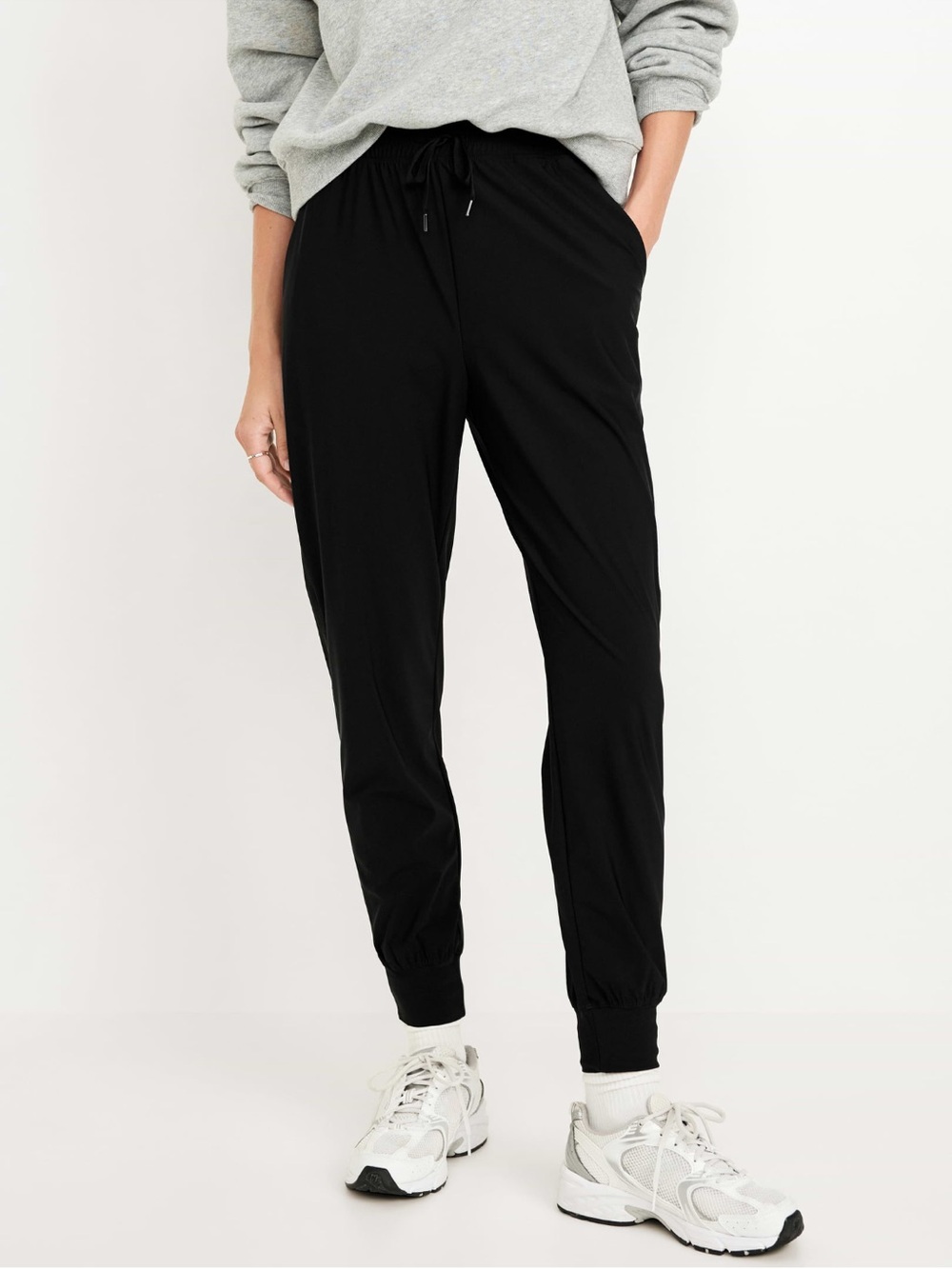 High-Waisted Sleek Tech Joggers – Black – Size L